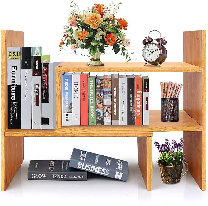 Sorfity Adjustable Desktop Bookshelf, Desk Organizer Display Shelf Counter Top by Sorfity