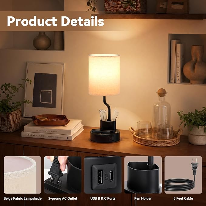 Bedside Table Lamps for Bedroom Set of 2 - Image 7