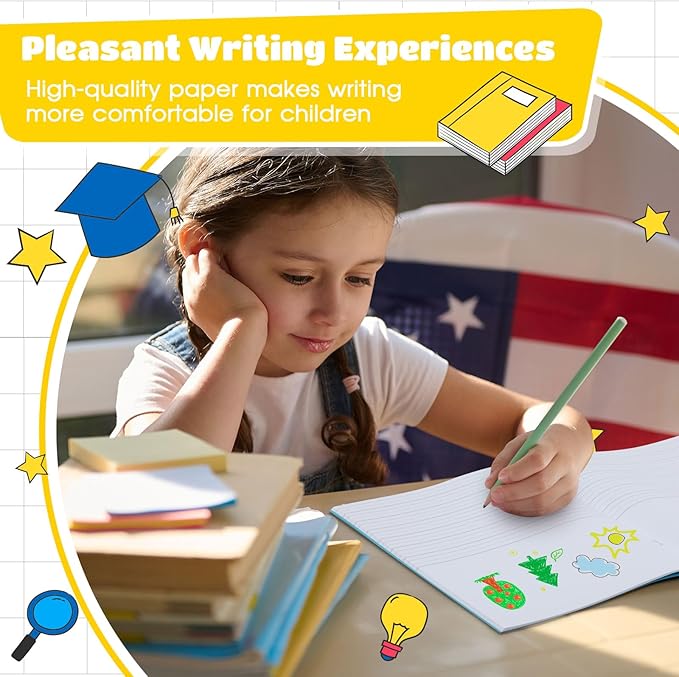 Henoyso 12 Pcs 120 Pages Primary Composition Notebooks K-2 9 3/4 x 7 1/2 Inch Journals Primary Journals Blank Books for Kids to Write Stories Kindergarten (Light Color)-DeskLoop Office