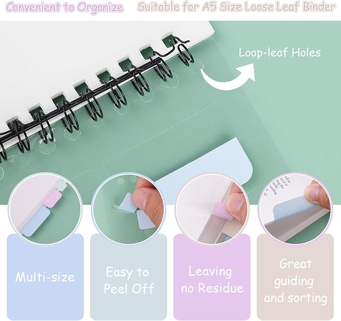 316 PCS Index Tabs, 10 Sheets, 3 Sizes Divider Tabs Stickers, Self Adhesive Book Tabs, Page Marker Bookmark, Writable Tab Flags-DeskLoop Office