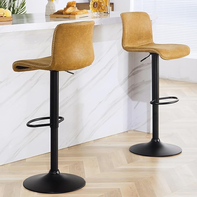 HeuGah Bar Stools Set of 6, Swivel Counter Height Barstools with Back, Adjustable Height 24" to 32", Whiskey Brown Faux Leather Bar Chairs for Kitchen Island (Whiskey Brown, Set of 6 (24'' to 32''))-DeskLoop Office