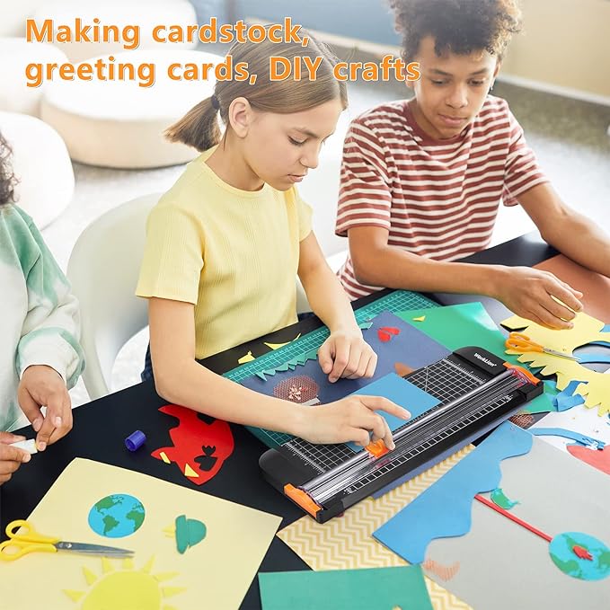 WORKLION Paper Cutter - A4 Paper Craft Cutter with Security Blade for Cut Gift Card, Coupon, Label, Cardstock, Photo, 12 inch Black Office Paper Trimmer-DeskLoop Office