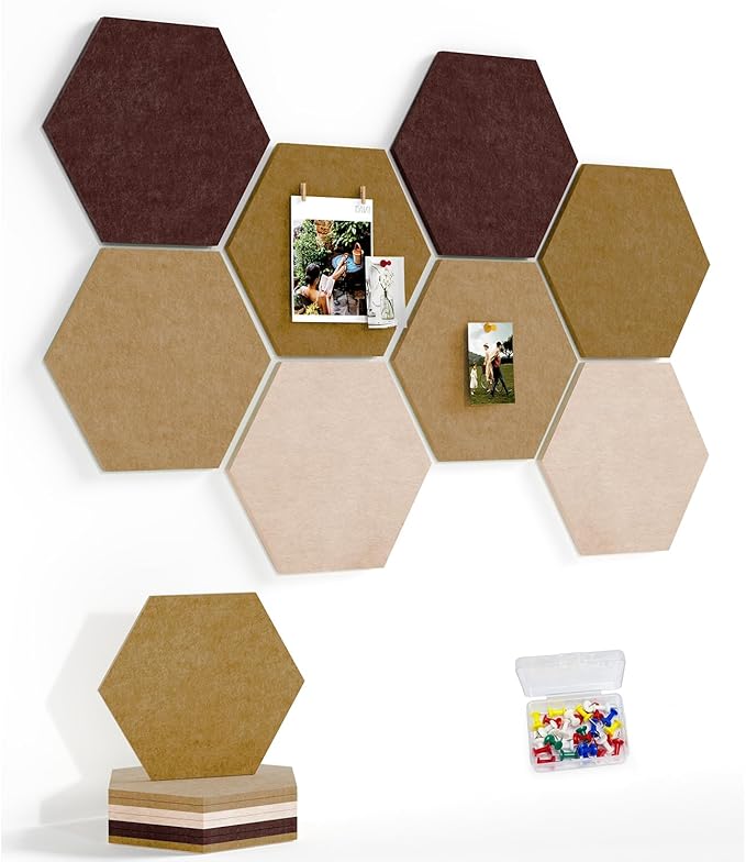 8 Pack Hexagon Felt Bulletin Board Tiles by Uoisaiko