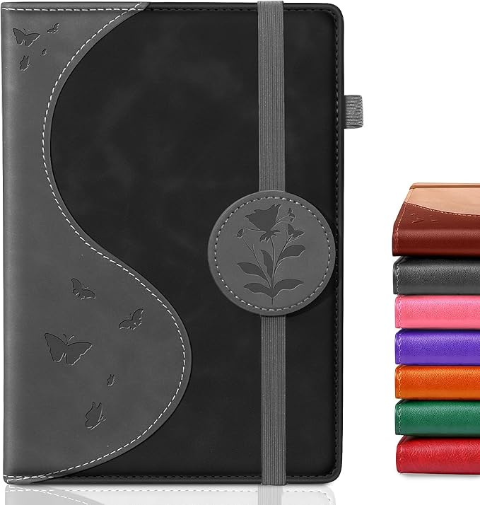 Lined Journal Notebook, A5 Hardcover Leather Journal for Men Women, 200 Pages 100 GSM Thick Paper, Journaling Notebooks for Work School Travel Note Taking, Black-DeskLoop Office