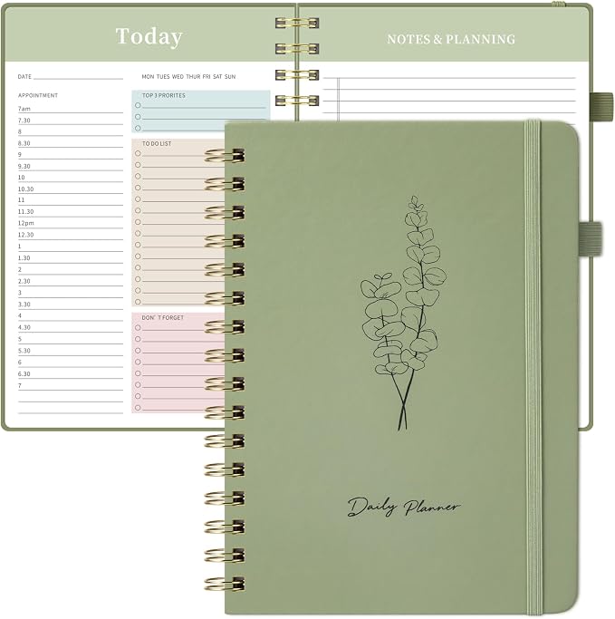 Oucaru Undated Daily Planner, A5 Spiral Notebook by Oucaru