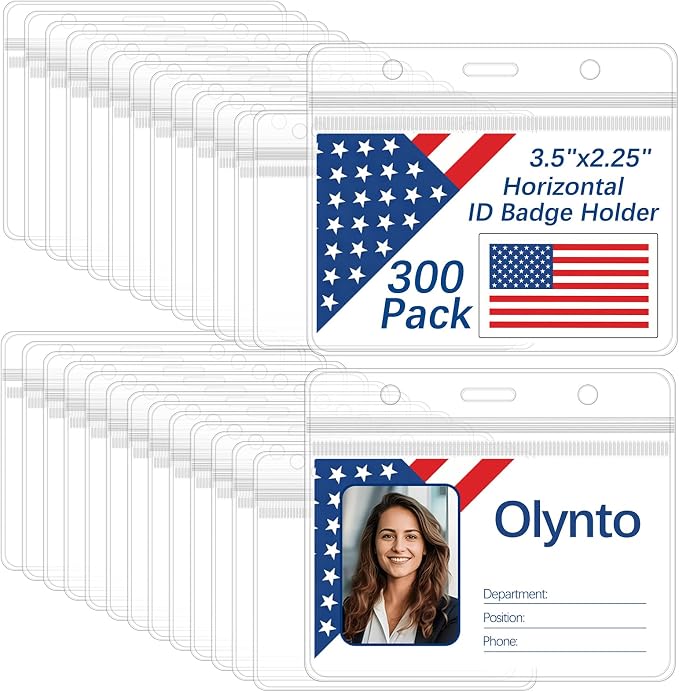 300 Pcs Clear Horizontal Plastic Badge Holders by OfficeandTravelmust-haves