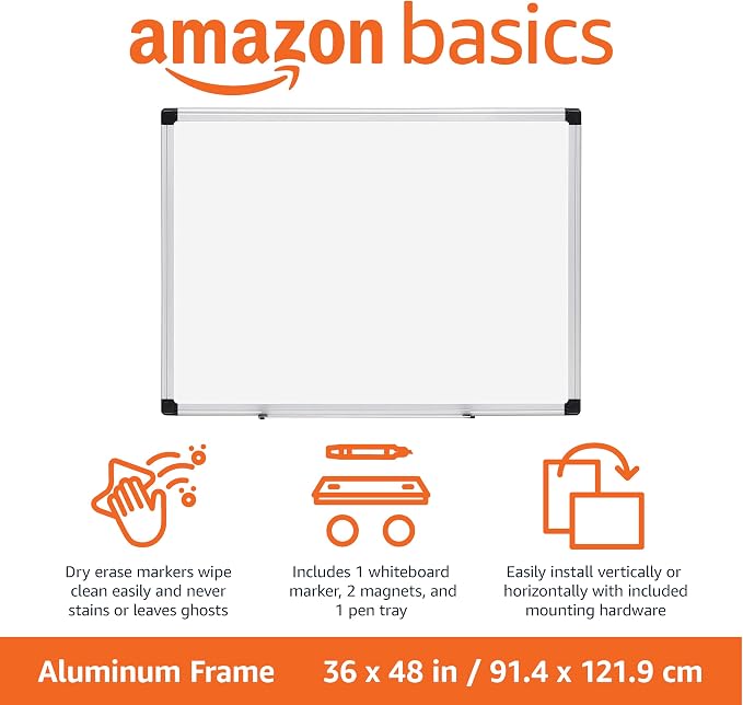 Amazon Basics Magnetic Dry Erase Whiteboard, 36 x 48-inch, Aluminum Frame - Image 2