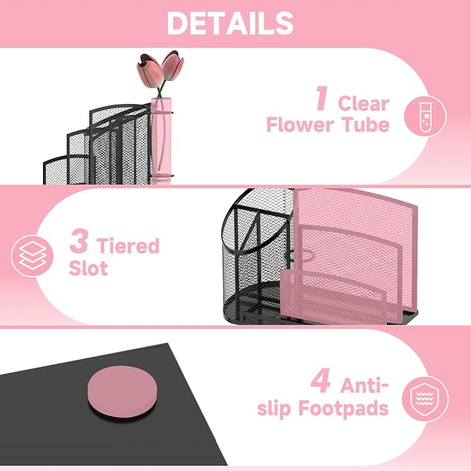 SUPEASY Desk Organizer with 3 Compartment Pen Holder, 3-Slot Mail Organizer and - Image 4