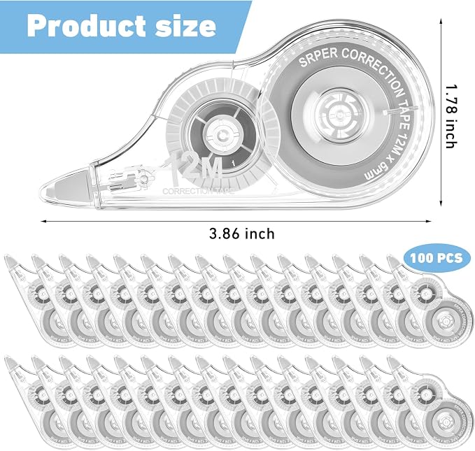 AmazingSpark 100 Pcs White Correction Tape Bulk, 39.4 Ft, Tear-resistant Easy - Image 2