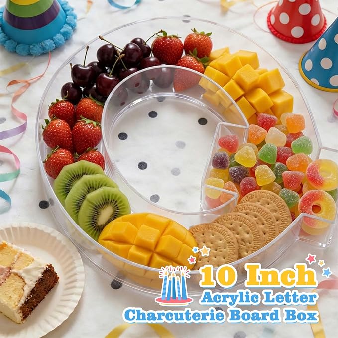 Ledido 10’’ Acrylic Letter Charcuterie Board Box, Reusable Fillable Serving Tray - Image 3