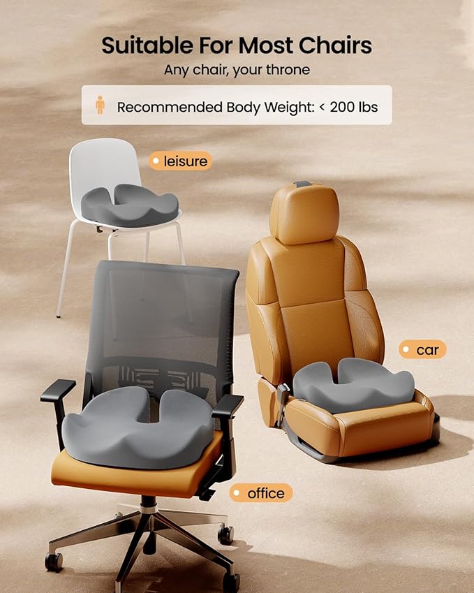 ProtoArc Seat Cushion, Office Chair Cushion for Sciatica, Coccyx Cushion, Ergonomic Memory Foam Seat Cushion for Car, Home, Pressure Relief Pad for Hip, Tailbone, All Day Comfort - Gray-DeskLoop Office