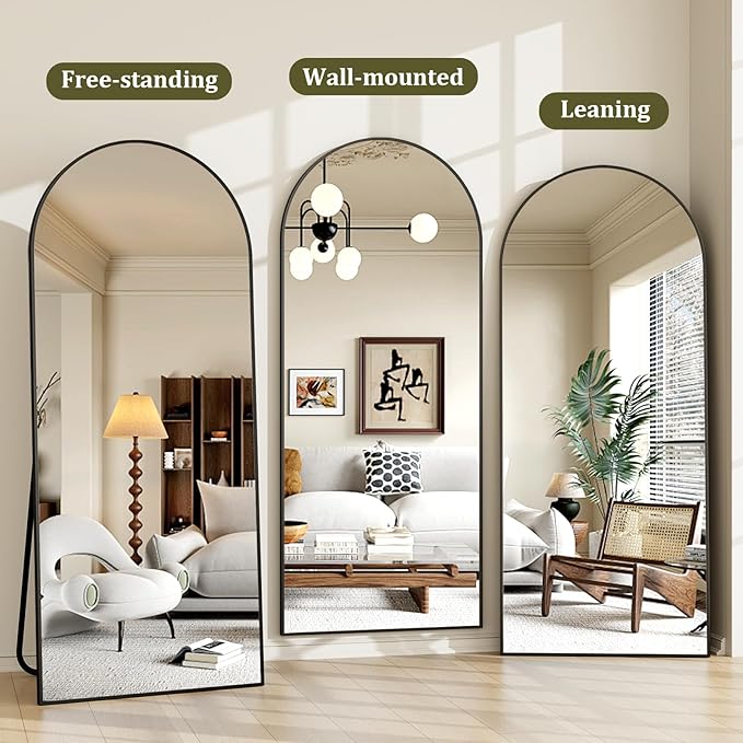 HARRITPURE Arch Floor & Full Length Mirrors - 68" x 24" Body Length Mirror Big Mirror for Bedroom Standing/Hanging/Leaning Wall-Mounted Black-DeskLoop Office