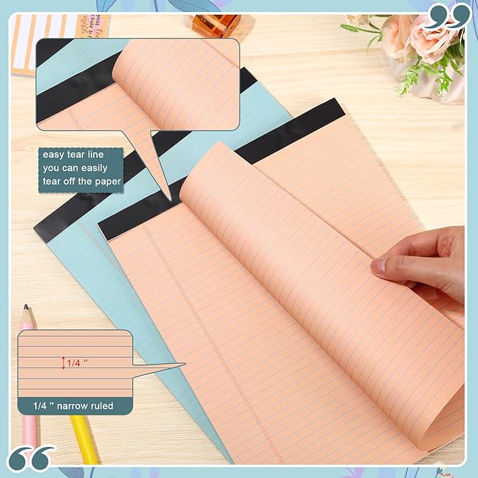 Fuutreo 8 Pcs 8.5'' x 11'' Colored Legal Pad Writing Pads Narrow Ruled 50 Sheets Per Notepad Perforated Writing Notepad Office Supplies for College Office Business (Vintage Color)-DeskLoop Office