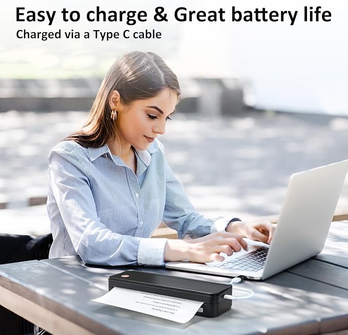Inkless Portable Printer for Travel, Wireless Thermal Printer Supports 8.5 x 11 Inch Thermal Paper, Bluetooth Machine Includes Carry Case and 3 Rolls of Paper Kit, Black-DeskLoop Office