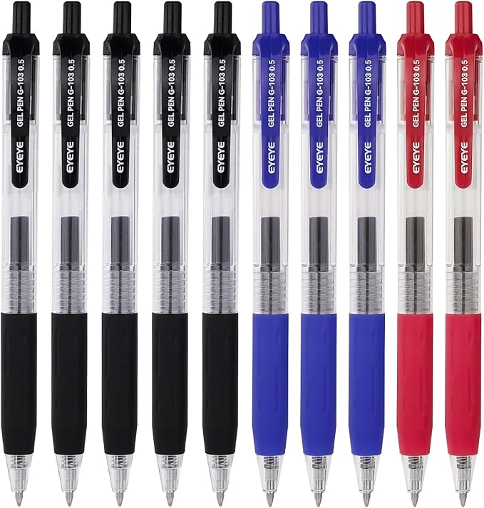 EYEYE G-103 0.5mm Gel Pens, 5 Black 3 Blue 2 Red, Extra Fine Point Pen | by eyeye