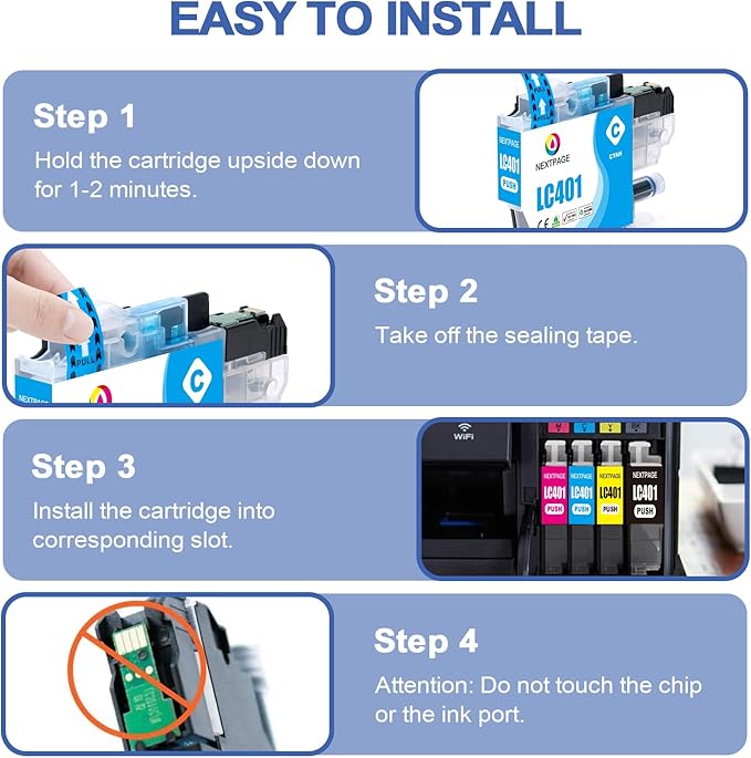 LC401XL MFC-J1010DW Ink Cartridges for Brother Printer LC401XL LC401 for MFC-J1010DW MFC-J1170DW MFC-J1012DW MFC-J1800DW MFC J1010DW - 4 Pack High Yields Black Cyan Magenta Yellow (LC401-BKCMY)-DeskLoop Office