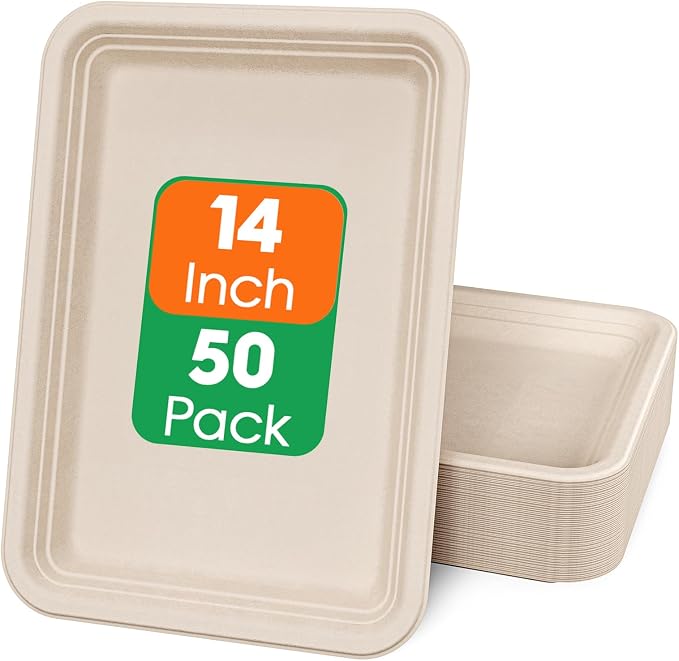 ECOLipak 50 Pack 14 Inch Disposable Food Crawfish Trays, Compostable Large by ECOLipak