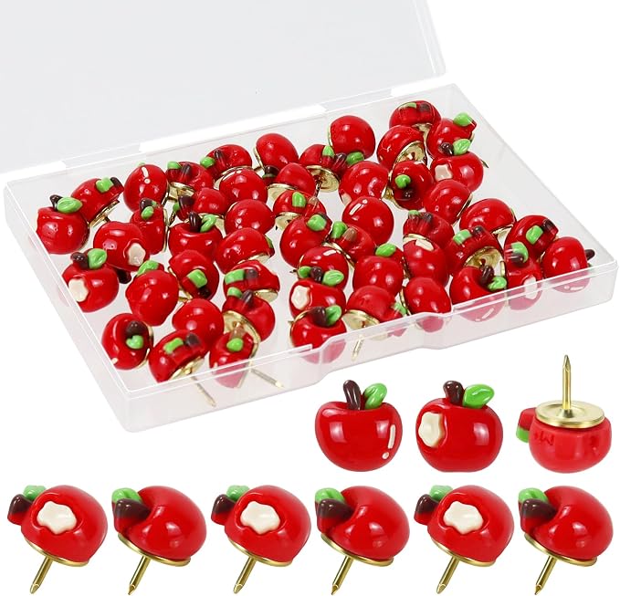 50 Pack Bite Apples Decorative Push Pins, Thumb Tacks by Koqye