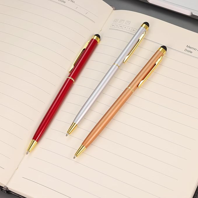 15 Pack Stylus Pens for Touch Screens Stylus Pen Compatible with Phone Tablets Kindle and Black Ink Ballpoint Pens-2 in 1 Stylists pens for Touch Screens (Gold)-DeskLoop Office