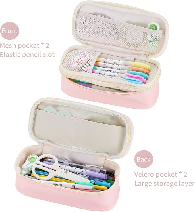 Dugio Big Pencil Case for Girls Organizer Pencil Bag with Zipper Pencil Pouch for School Teens Kids Aesthetic Large Pencil Pouch Pink-DeskLoop Office