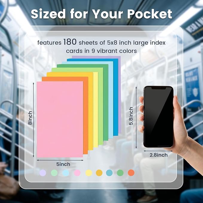 Koogel 180PCS Large Blank Index Cards 5x8, Colored Flash Cards Notecards - Image 7