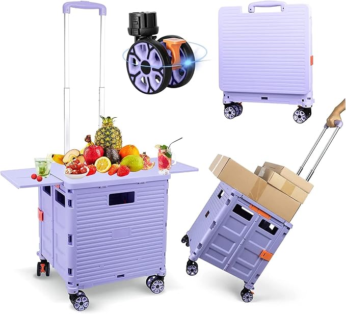 FELICON SELORSS Folding Utility Cart Portable Rolling Crate Handcart-Purple | by FELICON