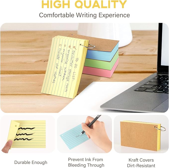 Colored 3x5 Index Cards with Rings, Goefun Ruled Flashcards 200Pcs, 4 Color - Image 5