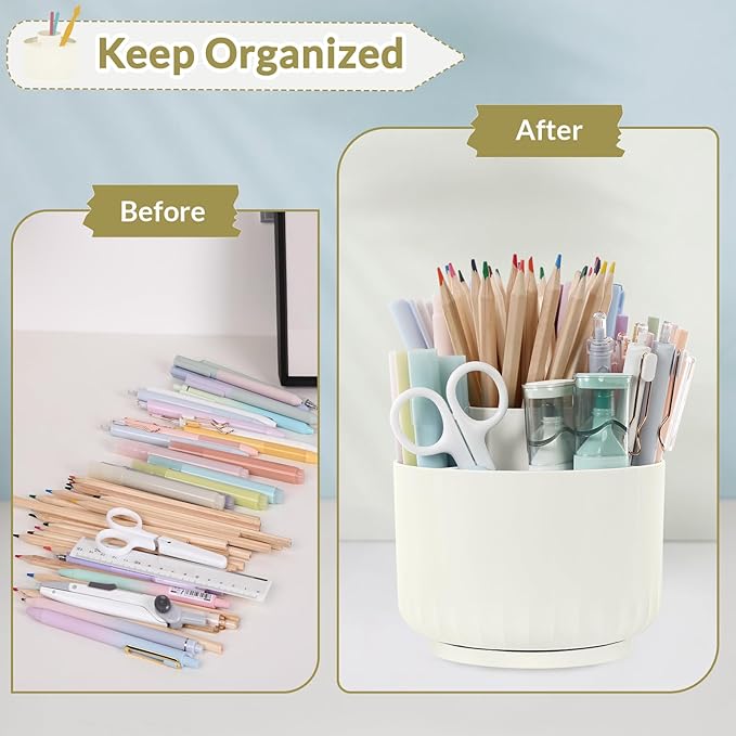 SKYDUE 360 Degree Rotating Desk Organizer, Small Dual-Purpose Pencil Pen Holder for Desk, Rotating Pencil Cup with 5 Slots, Office Supplies, Desk Decor for Office, School, Home-DeskLoop Office