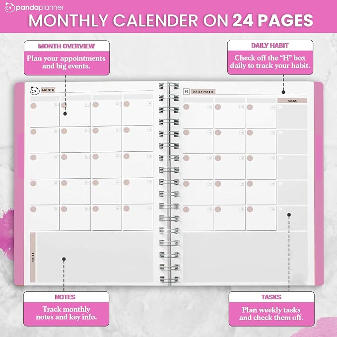 Panda Planner A5 Undated Weekly Spiral Notebook 2026-2027, 5.75 x 8.25 Pink | - Image 4