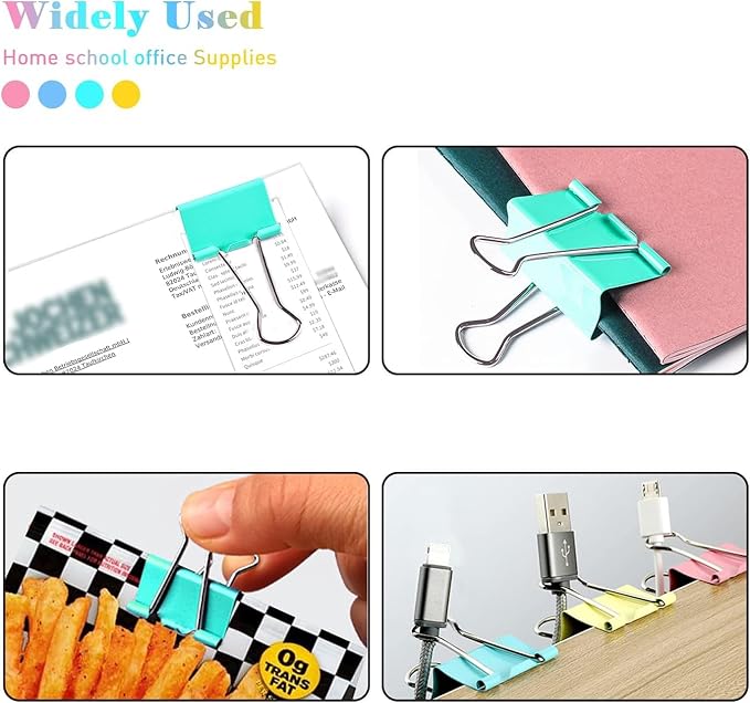 Binder Clips, 48 Pack, 1 Inch, Standard 25mm, Hollowed Smile Design, Metal Fold - Image 3
