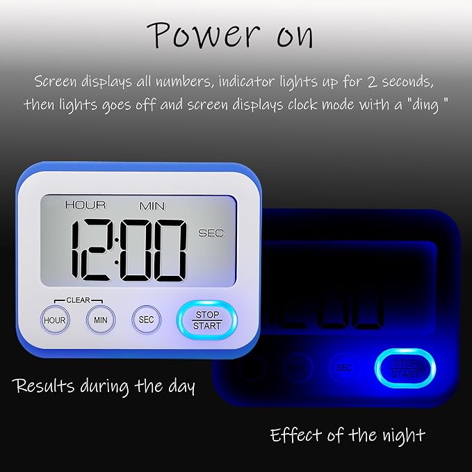 Digital Kitchen Timer Magnetic Loud Alarm, Large LCD Screen Silent/Beeping - Image 2