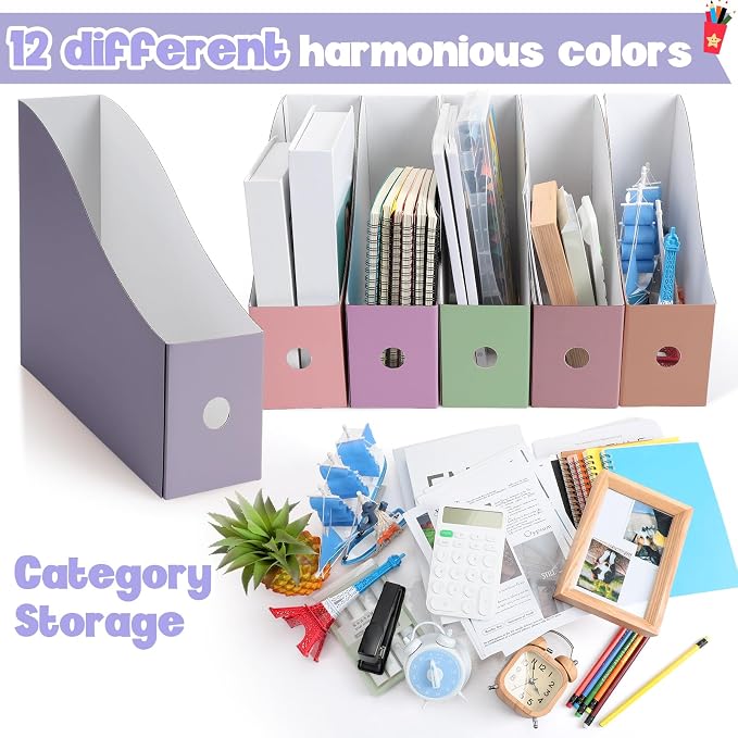 Colarr 12 Pack Cardboard Magazine Holders 12 Colors Magazine Storage Box - Image 3
