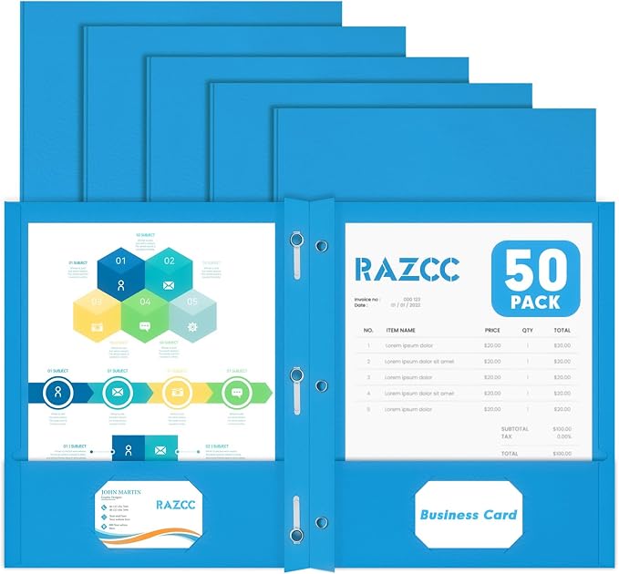 Two Pocket Folders, RAZCC 50 Pack Two Pocket Folders by RAZCC