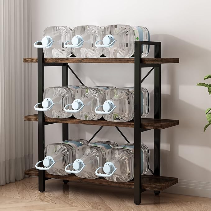 3 Tier Bookshelf Modern Rustic Open Bookshelf Office Solid Wood Bookcase and Book Shelves Wood and Metal Shelving Unit,Distressed Brown (AY-02-3Tier)-DeskLoop Office