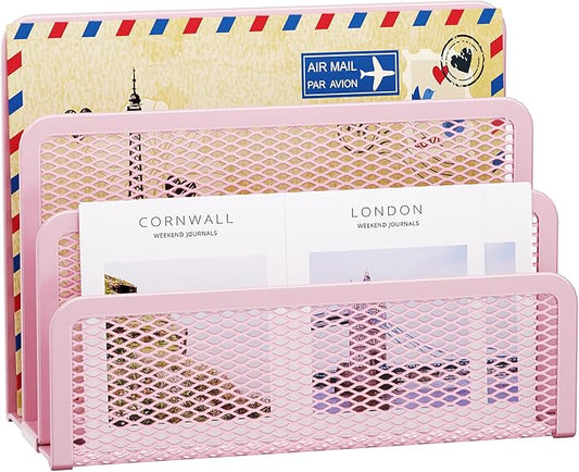 Marbrasse Mail Organizer for Desk, 3-Slot Mesh Metal Mail Holder countertop by Marbrasse