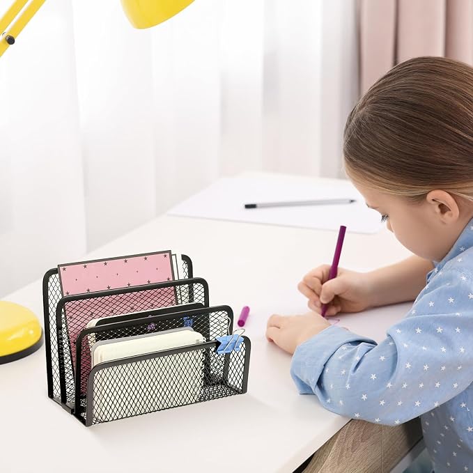2pcs Mail Organizer for Desk, 3-Slot Mesh Metal Mail Holder countertop - Image 5