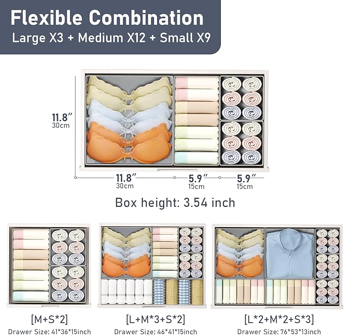 DIMJ Drawer Organizer Clothes Storage - 24 Pack Baby Dresser Organizer for Nursery, Small Fabric Closet Drawer Organizer Bins for Underwears Socks, Foldable Storage Dividers Organization for Bedroom-DeskLoop Office