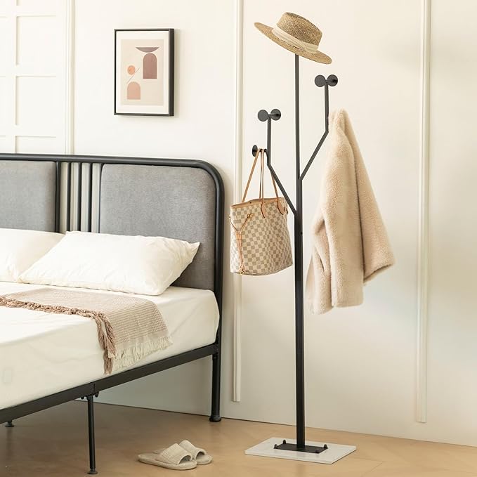 Heavy Duty Coat Rack Tree-shaped Metal Freestanding Coat Tree with Sturdy Marble Base Corner Coat Rack for Bedroom Entryway Hallway 14.96 x 10.24 x 68.9 Inches (Black)-DeskLoop Office