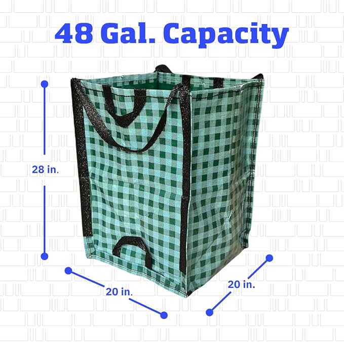 DURASACK Heavy Duty Home and Yard Bags 48-Gallon Reusable Self-Standing Lawn and Leaf Bags Garbage Can with Reinforced Handles, Gingham Green, 3 Pack-DeskLoop Office
