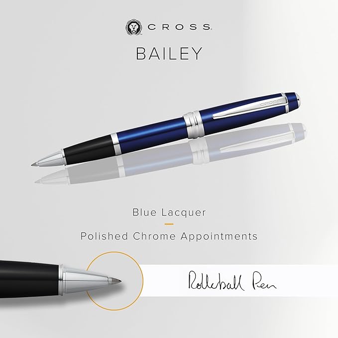 Cross Bailey Refillable Rollerball Pen Presented in a Premium Gift Box - Medium Point, Black Ink, Blue-DeskLoop Office