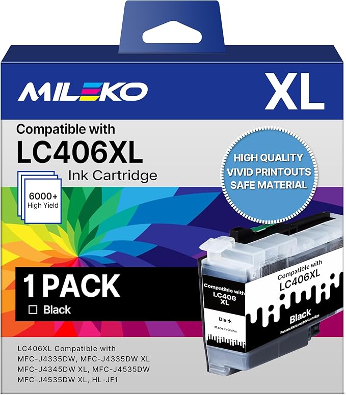 LC406 Ink Cartridges for Brother Printer Black Compatible for Brother LC406XL LC 406 XL 406 XL High Yield Ink Cartridges for Brother MFC-J4535DW MFC-J4335DW MFC-J5855DW MFC-J6555DW MFC-J6955DW, 1 Pack-DeskLoop Office