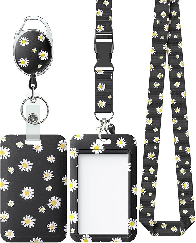 Uniclife Floral Sliding Badge Holder White Flower Plastic Case by UnicLife