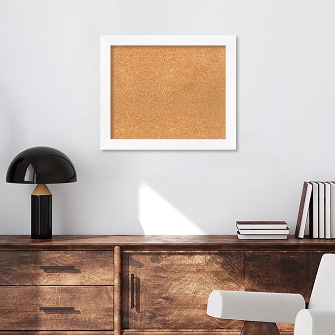Amanti Art Natural Cork Board for Wall, 21x25 Vision Board with White Frame, Medium Corkboard Office Decor for Home Organization, Modern Corkboard Pinboard to Display Items for Home Organization in-DeskLoop Office
