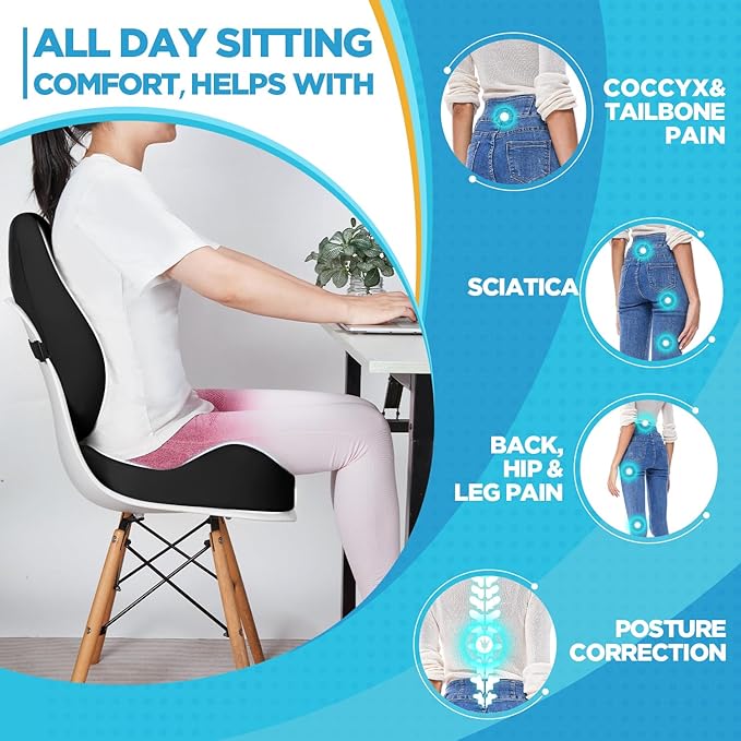 BEAUTRIP Seat Cushion & Lumbar Support Pillow for Office Chair, Car & Wheelchair - Ergonomic Coccyx Cushion for Tailbone, Sciatica & Back Pain Relief - Extra-Dense Charcoal Memory Foam Chair Cushions-DeskLoop Office