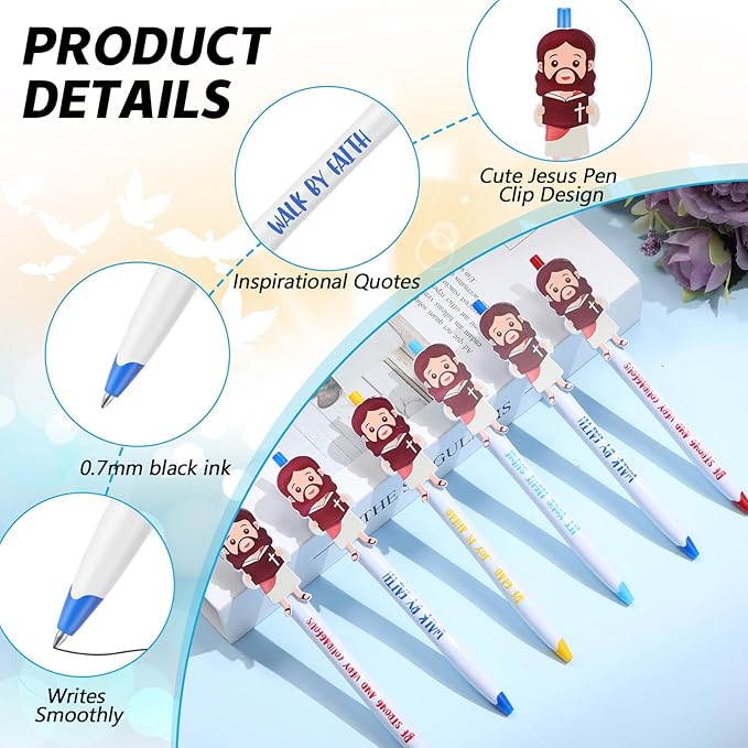 100 Pcs Christian Jesus Pens Bible Verse Pens for Kids Cute Jesus Ballpoint Pens with Inspirational Quotes Sunday Religious Pens for Classroom Prizes Church Christmas Easter Gift