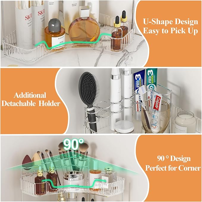 SUNZOS 3-Tier Corner Bathroom Counter Organizer, Bathroom Organizer Countertop - Image 3