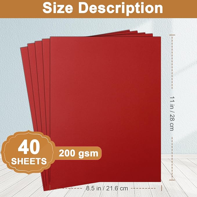 Silunkia 40 Sheets Christmas Red Cardstock 8.5 x 11 Craft Paper, 200gsm/75lb - Image 2