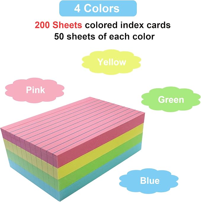 200 Sheets Colored Index Cards 3x5 Ruled, Thick Flash Cards - Image 3