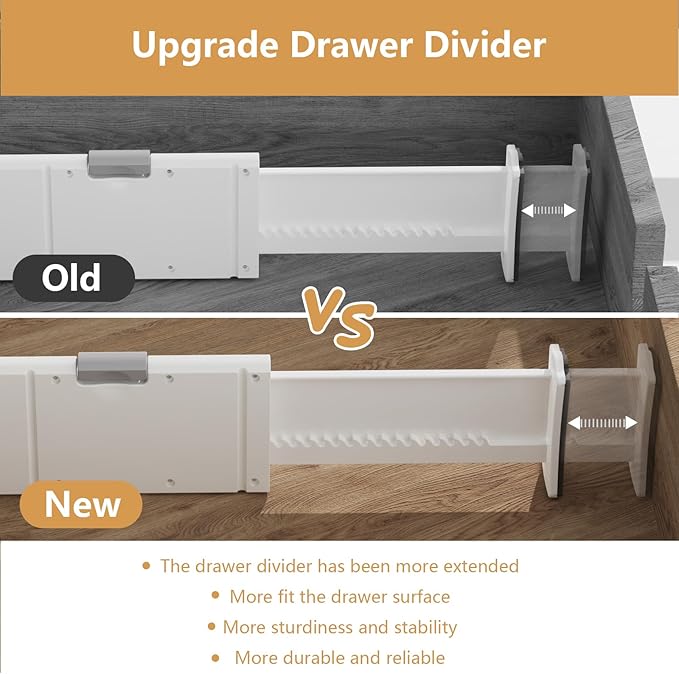 KABUM Upgrade Adjustable Drawer Divider Organizer Clothes Dresser Organizer,Expandable Organization for Home, Office,2.8" High Expandable from 11.7" to 18.5",4 Dividers with 6 Long and 2 Short Inserts-DeskLoop Office