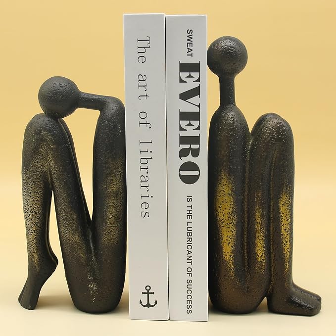 Lukitas Thinker Decorative Bookends, Non-Slip Book Holder, Book Ends - Image 2